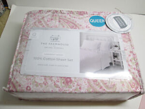 The Farmhouse by Rachel Ashwell Garment Washed Queen Sheet Set Pink Paisley New