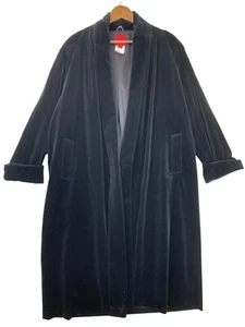 VTG JS Collections Old Money Black Velvet Maxi Open Front Swing Coat Womens L - Picture 1 of 16