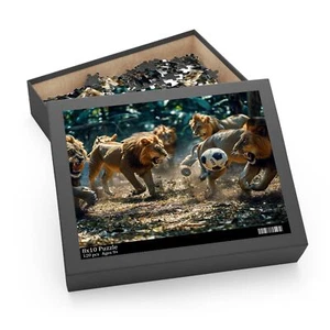 Unique Lions Play Football Jigsaw Puzzle - Eco-Friendly Chipboard, 3 Sizes - Picture 1 of 3