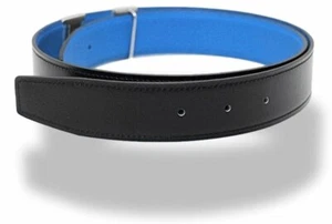 Hermes Black/Bleu Zanzibar Reversible Leather Strap Belt 32mm, NWTIB! - Picture 1 of 4