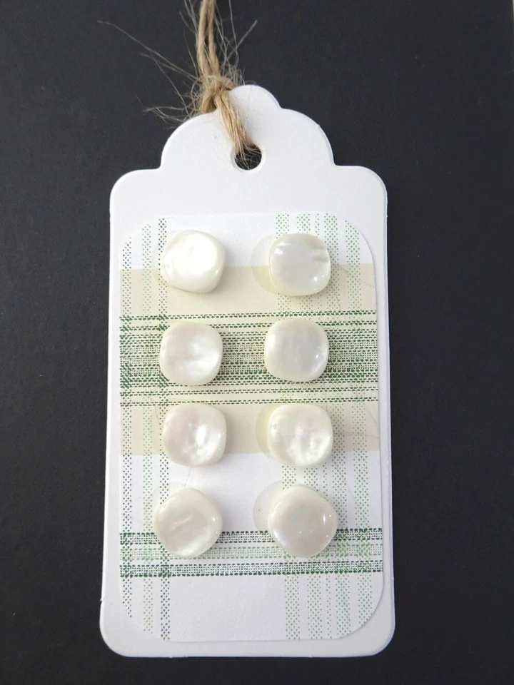 8 Faux-Shell Acrylic Square White BUTTONS Shank End  - Image 1 of 1