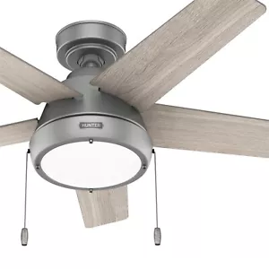 Hunter Fan 44 in Casual Matte Silver Indoor Ceiling Fan wth Light and Pull Chain - Picture 1 of 6