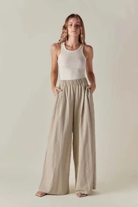 St. Agni Relaxed Pull On Wide Leg Pant In Birch Beige Women's Size Small - Picture 1 of 10