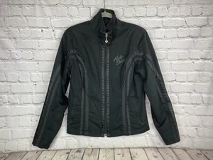Harley Davidson Women's Small/Medium Black Cotton embroidered Logo Jacket EUC - Picture 1 of 8