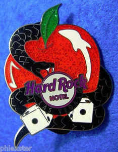 LAS VEGAS HOTEL VENOMOUS SNAKE EYES DICE ROLL BIG RED APPLE Rock Cafe PIN LE - Picture 1 of 1