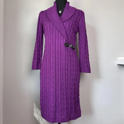 Calvin Klein Dress Womens Sweater Medium Purple Cable Knit Toggle Shawl Collar - Image 1 of 4