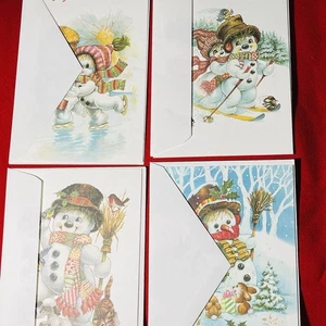 Juego de 4 tarjetas de Navidad vintage ADR muñecos de nieve D. Paris con sobres 7x5 EE. UU. - Imagen 1 de 16
