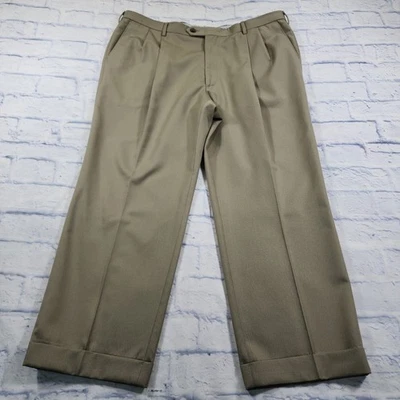 Berle 男式尺寸 40X27 棕褐色 100% 羊毛打褶袖口正装裤 — 第 1/4 张图片