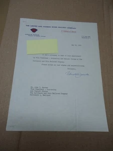 The Lehigh & Hudson River Railway Co WARWICK NY 1961 Letterhead Harold W Quinlan - Picture 1 of 1