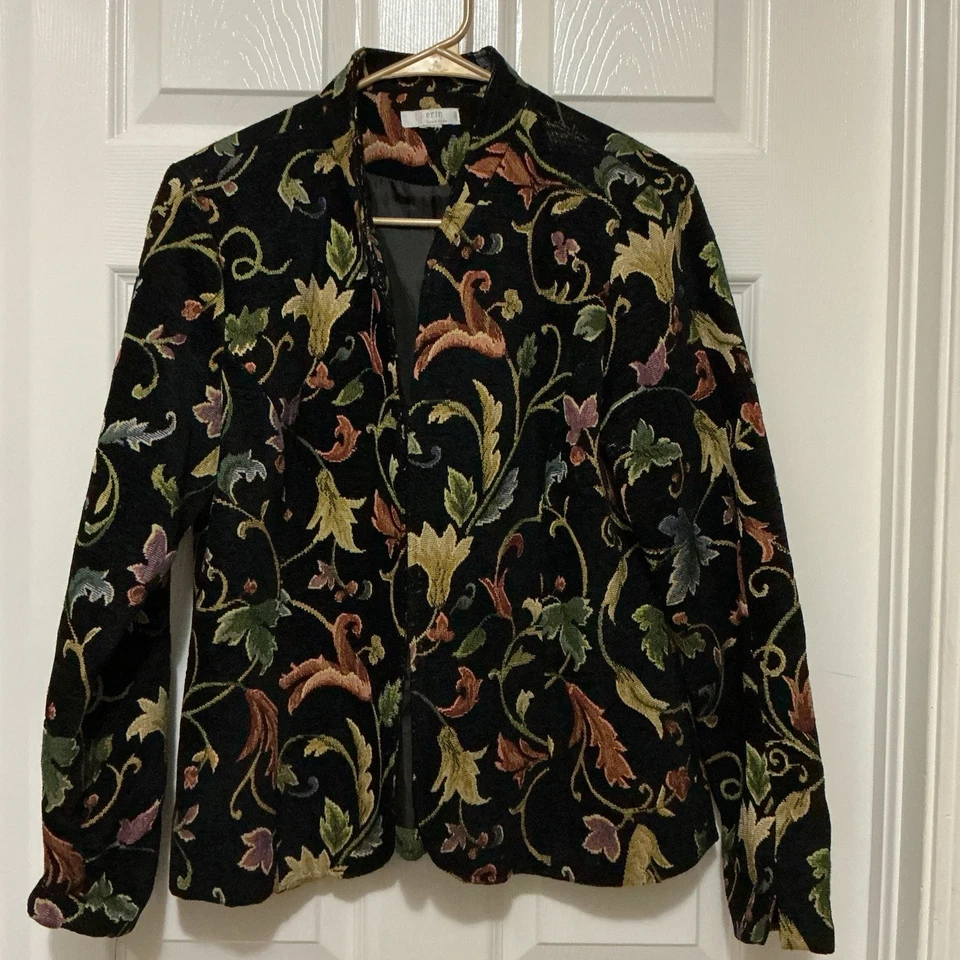 Chaqueta Erin London Petite Mediana Negra Tapiz Floral Brocado Estilo Vintage Foto 1 de 4