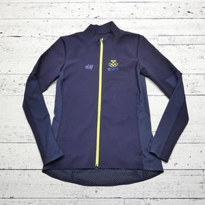 H&M Swedish Olympic Team Track Jacket Small Navy Blue Full Zip Mesh Panels SWE - Picture 1 of 10