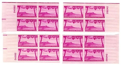 C46 Airmail Plate Blocks Matched set MNH Plate No. 24592 Durland CV$100 - Image 1 of 2