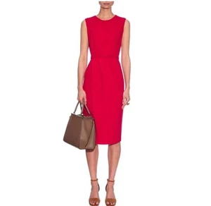 GOAT 100% Wool-Crepe Sheath Dress Sz 10 Pleated Red Designer Classic Career UK - Picture 1 of 21