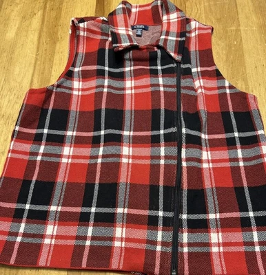 Chaleco Chaps Mujer 1X Rojo Multi Cuadros Cremallera Completa Tejido Elástico Cuello Algodón Usado en Excelente Condición Foto 1 de 4