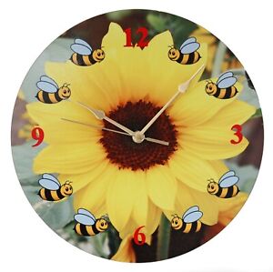 Sunflower Wall Clock 28cm dia clock of Bees around a Sunflower  - Free Postage