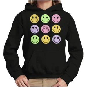 Cool Punk Happy Faces Star Heart X Bolt Eyes Youth Hooded Sweatshirt Boy or Girl - Picture 1 of 7