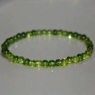 Natural 4mm Peridot Stone Bracelet Green Crystal Beads Stretch Bracelet Handmade - Image 1 of 4