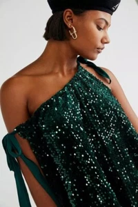 Free People - Nova Convertible Sequin Mini - Emerald Green - XS - Worn 1 Time - Picture 1 of 14