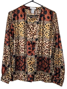 Martinique Women's Sheer Animal Print Blouse Sz 10 Shimmering Threads - Picture 1 of 2