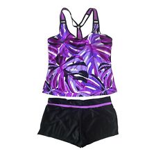 ZeroXposur Women's O-Ring Action Tankini & Short Swimsuit Set (Purple Floral L)