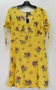 LunaChix Womens Yellow Floral Print V Neck Short Sleeve Casual A Line Dress XL - Picture 1 of 12