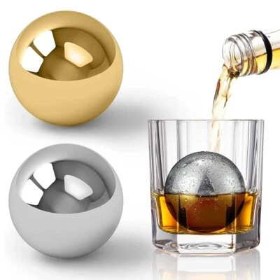 New 2pcs Reusable Stainless Steel Ice Cubes Cooling Metal Ice Balls Whiskey Wine - Image 1 of 4