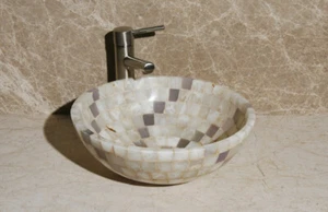 Onyx Mosaic Vessel Sink 16.5 " x 6" tall White & Lavender (SS-WL-016) - Picture 1 of 4