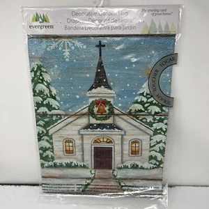 Snowy Church Textured Suede Decorative Garden Flag Religious 12”x18 NEW - Picture 1 of 12