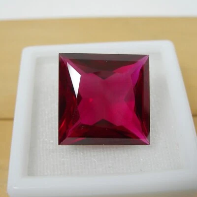 Lab-Created 34.50 cts 19x19mm Square Bright Red Ruby Color Large Loose Gemstone - Image 1 of 4