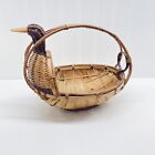 Vintage Wicker Rattan Swan Goose Duck Bird Woven Basket 