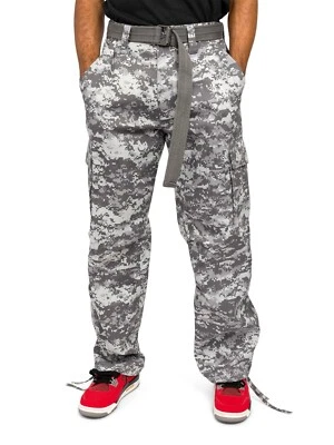 MEN'S ESSENTIAL CANVAS ARMY MILITARY CARGO CAMO WORK PANTS WITH BELT 6CP01EY - Image 1 of 2