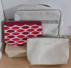 Lot Of 3 Makeup Bags Calvin Klein, Estee Lauder Lips But To Kiss Bag, & Kenra - Picture 1 of 17