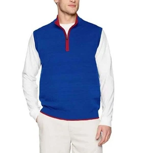 Cutter & Buck Vest Mens S Tonal Space Dye Impact Quarter Zip Sweater Cobalt Blue - Picture 1 of 7