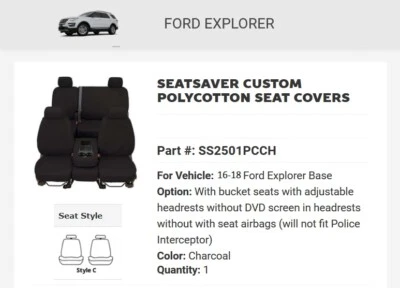 Угольные чехлы на сиденья SeatSavers 2016–2018 Ford Explorer CoverCraft SS2501PCCH H - Изображение 1 из 4