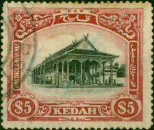 Kedah 1921 $5 Black & Deep Carmine SG40 Good Used