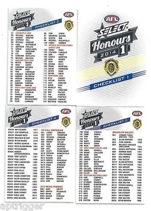 2014 Select Honours CHECK LISTS (4 cards) - Picture 1 of 1