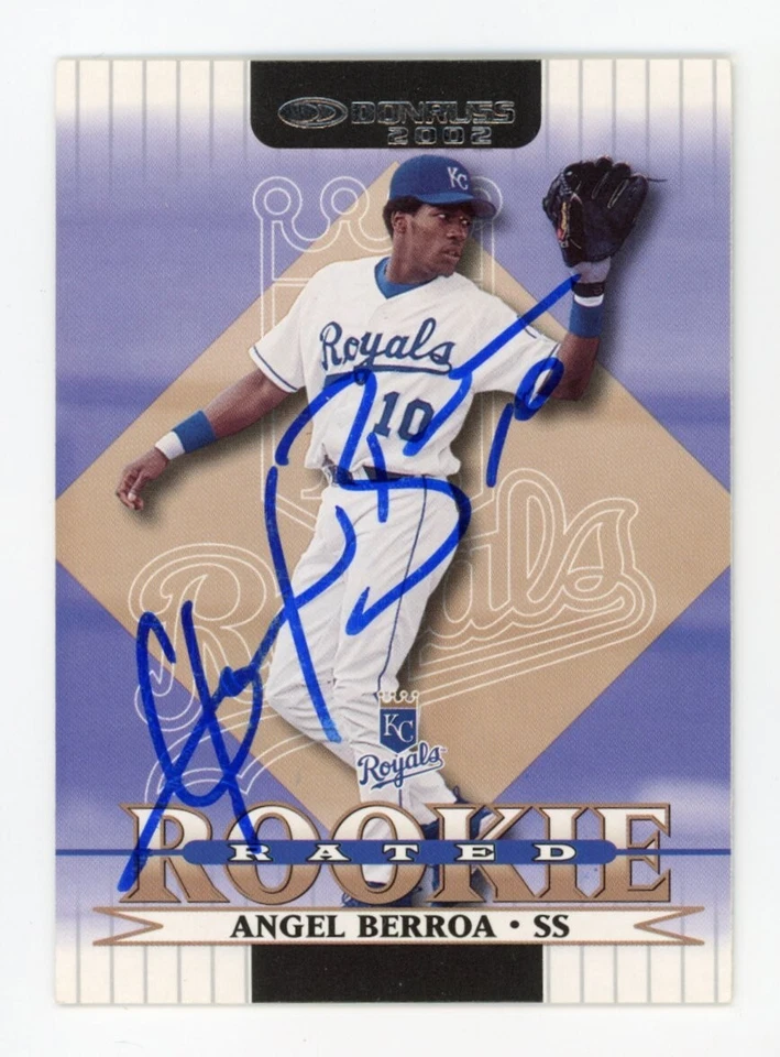 SIGNED BASEBALL CARD AUTO 2002 DONRUSS ROOKIE ANGEL BERROA KANSAS CITY ROYALS - Image 1 of 1