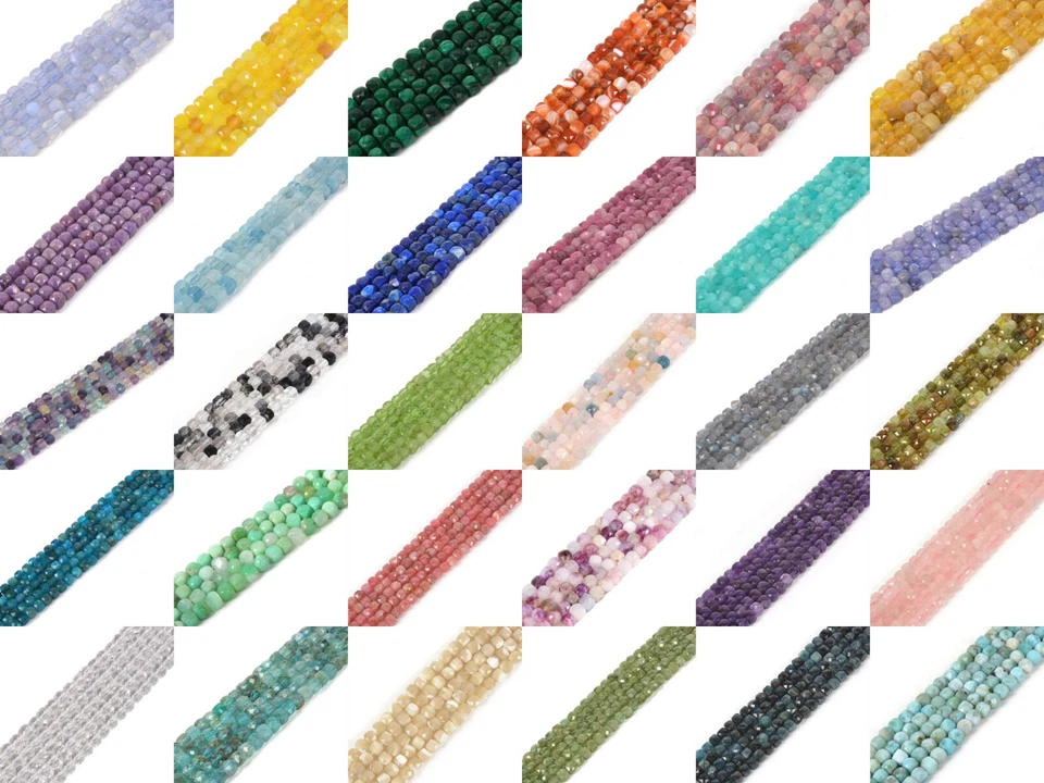4mm to 5mm Faceted Gemstone Cube Square Loose Beads DIY Jewelry Making Strand - Image 1 of 1