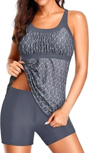 Two Piece Tankini Bathing Suits Women Athletic Swimsuits Racerback Swim Tank S - Picture 1 of 5