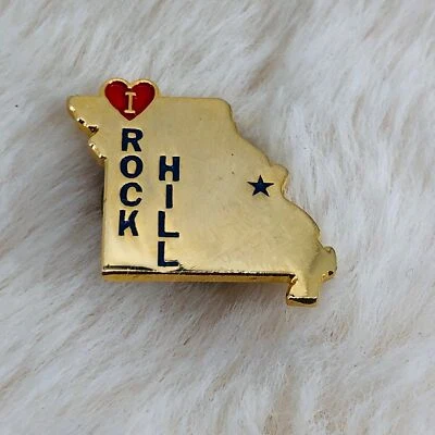 I Heart Love Rock Hill 密苏里州金色翻领胸针纪念品 — 第 1/2 张图片