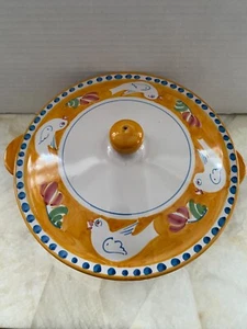Vietri Solimene Italy CAMPAGNA BIRD Dove Yellow Round Casserole Baker with Lid - Picture 1 of 14
