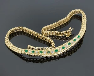 Vintage Natural Green Emerald/Diamond Graduated Choker Necklace 14K Yellow Gold - Picture 1 of 6