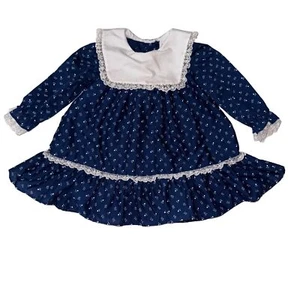 Vestido Vintage Sears ILGWU Talla 3 Niñas Azul Marino Blanco Floral Cottagecore - Imagen 1 de 13
