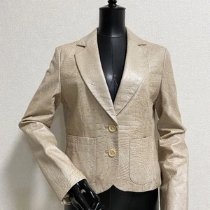 M Nieman Marcus Exclusive Croco Embossed Real Leather Jacket - Picture 1 of 4