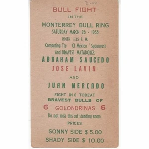 Publicidad Bull Fights Monterrey 1955 con papel de doble cara Le Boils - Imagen 1 de 2