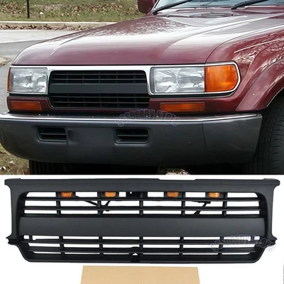 Grelha frontal preta compatível com 1990-1997 Toyota Land Crusier LC80 grade com luz LED - Imagem 1 de 4