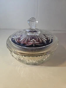 Vintage Avon Clear Cut Glass Dish With Beauty Dust Refill 'Moonwind' And pad - Picture 1 of 12