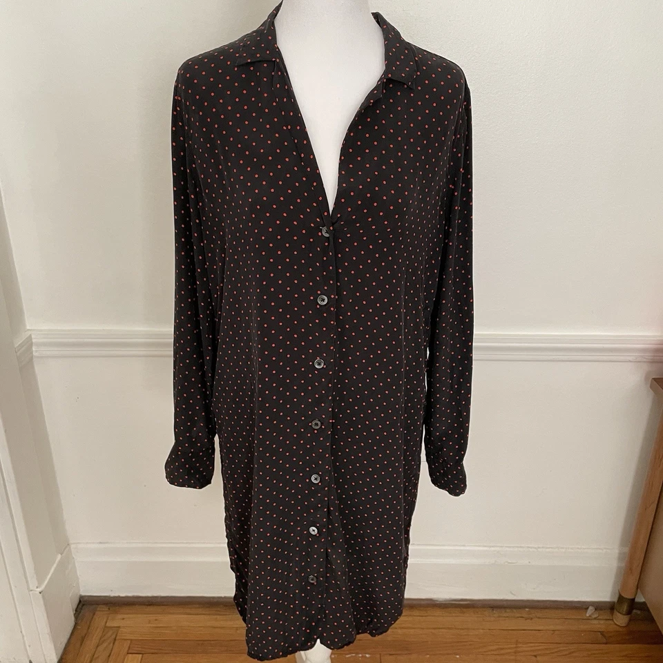 Kate Moss Equipment Womens Black Red Dots Collared Button Up Shirt Dress Sz S - Image 1 of 4