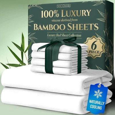 100% Organic Viscose Derived from Bamboo Sheets King Size 6Pcs - Ultra Soft & Lu
