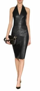 Genuine Leather Dress, Handmade Lambskin Leather Dress, Plus Size Custom Made - Picture 1 of 2
